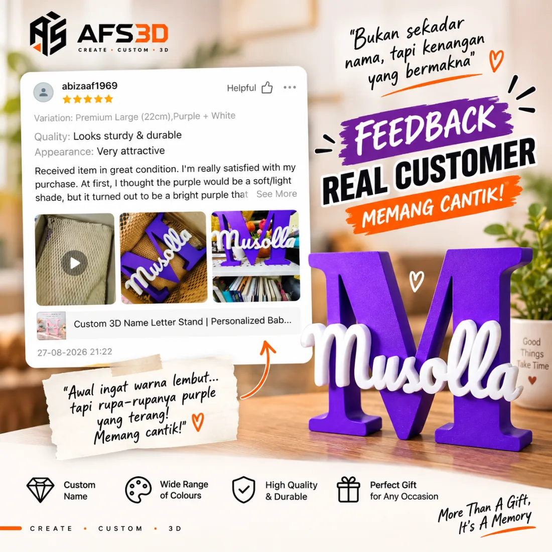Poster testimoni pembeli abizaaf1969 untuk Premium Large 22cm, Purple + White