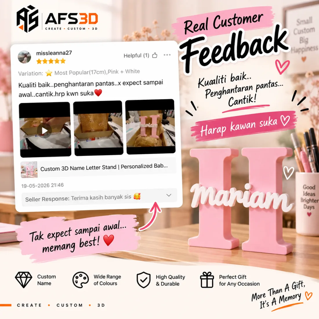Poster testimoni pembeli missleanna27 untuk Most Popular 17cm, Pink + White